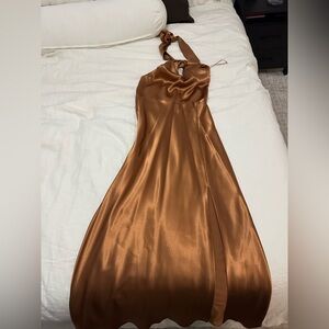 Birdy Grey Satin Backless Dress in Rust